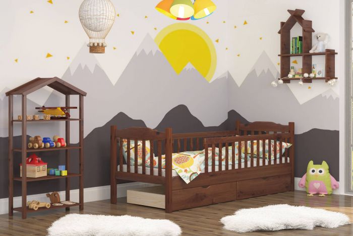 Дитяче ліжко Mebigrand Каріна Горіх темний 70х190 см з бортиками та ящиками (DMBG-2519) Дитяче ліжко Mebigrand Каріна Горіх темний 70х190 см з бортиками та ящиками (DMBG-2519)