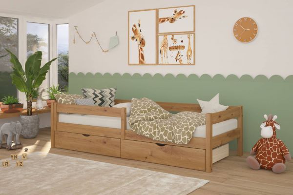 Дитяче ліжко Mebigrand Атланта Літл Горіх світлий 80х190 см з бортиками та ящиками (DMBG-2698)